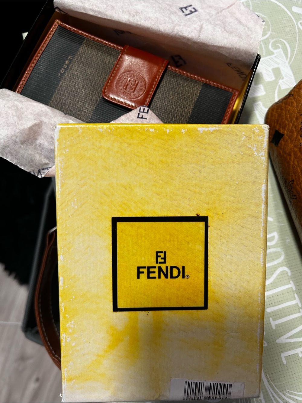 Fendi Brown and Black FF Canvas Wallet with Tan Leather Snap